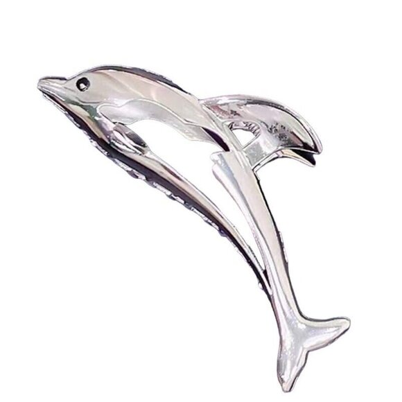 Dolphin Silver Hair Claw Animal Metal Kawaii Cartoon Clip Strong Clamp - Picture 2 of 6